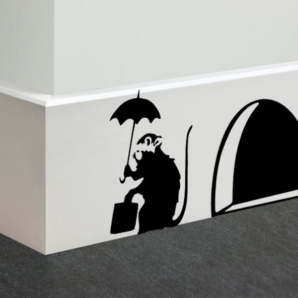 Banksy Rat with Umbrella Decal,Mice Home Decor,Disney Wall Decal,Skirting Board vinyl,Kids Wall Decal,Kitchen Decal,Banksy Mouse