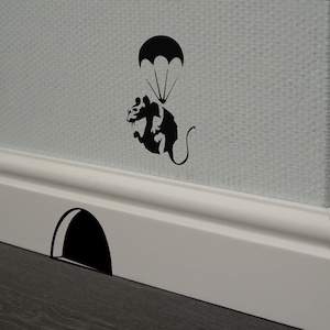 Banksy Rat Parachuting Decal,Mice Home Decor,Disney Wall Decal,Skirting Board vinyl,Kids Wall Decal,Kitchen Decal,Banksy Parachuting Mouse