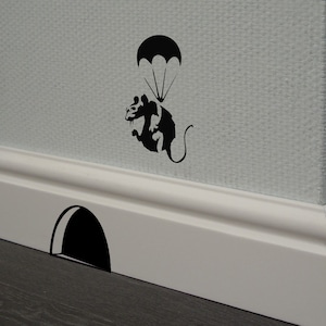 Banksy Rat Parachuting Vinyl Decal: Mouse Hole Skirting Board Decor