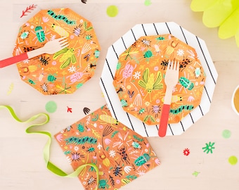 Pratos pequenos com estampa de insetos - Pacote com 8