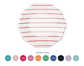 Frenchie Striped Large Plates - Pack of 8 - 10 Color Options