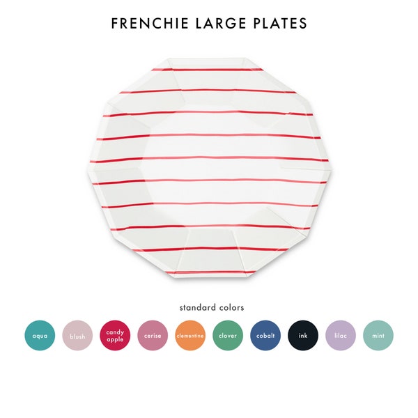 Frenchie Striped Large Plates - 8 Pk. - 10 Color Options