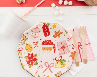 Joy Christmas Themed Large Plates - Pack of 8