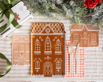 Piatti a forma di casetta di pan di zenzero in marrone scuro - Confezione da 8