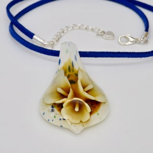 Flower Pendant Choker, Floral Lampwork Glass Pendant Necklace, Fused Glass Handmade Pendant, Classy Girl Gift