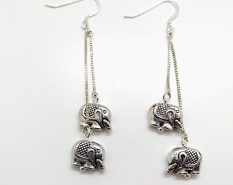 Elephant Earrings, 925 SS Ear Wires & Chain, Silver Elephant Earrings, Ganesha God of Luck, Good Luck Charm
