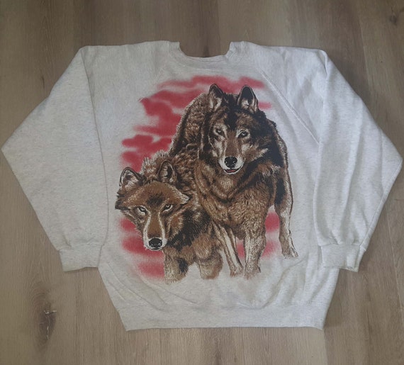Early 90's Wolf BIG PRINT Wolves Crewneck Sweatshi