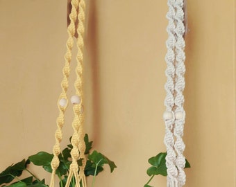 Appendiabiti sostenibile per piante di macrame di cotone con perline di legno