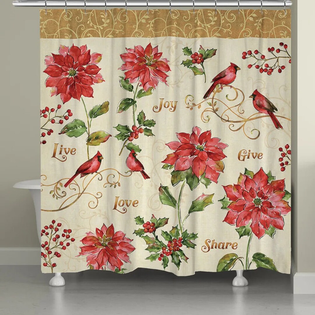 Red Christmas Shower Curtain Etsy