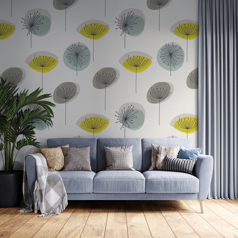 Geometric Floral removable wallpaper Reusable wall art Peel Etsy