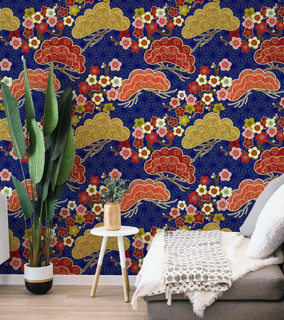 Abstract Japanese Style Removable Wallpaper Floral Unique Etsy