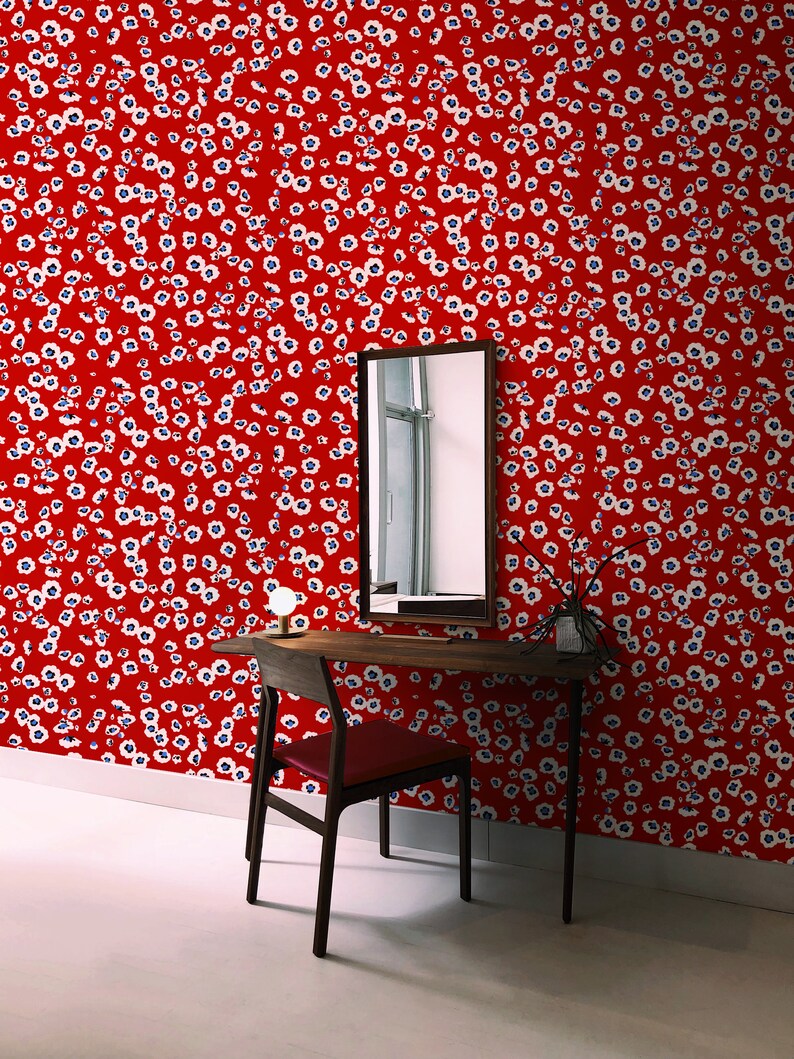 Abstract Ditsy Wallpaper Floral Pattern Peel and Stick Etsy