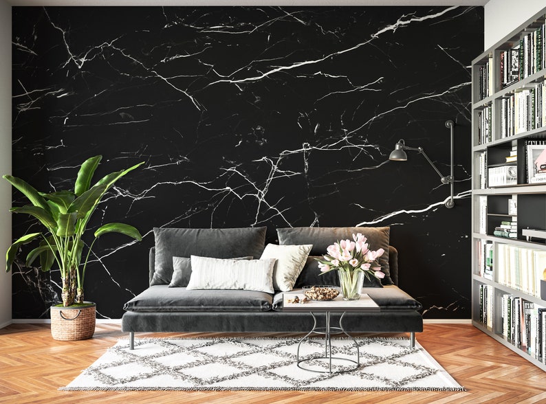Black Marble Removable Wallpaper Temporary Wallpaper Etsy