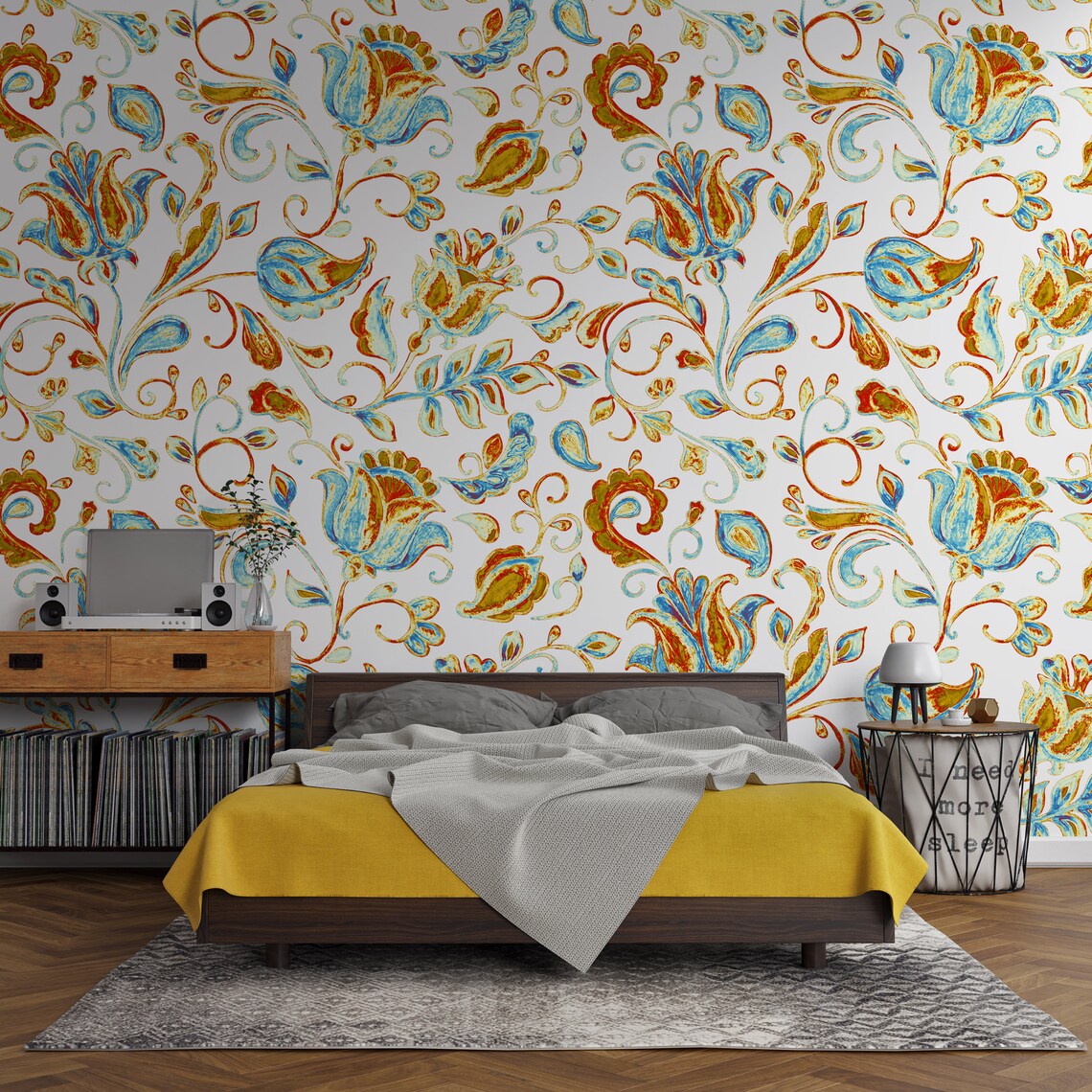 Eclectic Style Removable Wallpaper Floral Wall Art Vintage | Etsy
