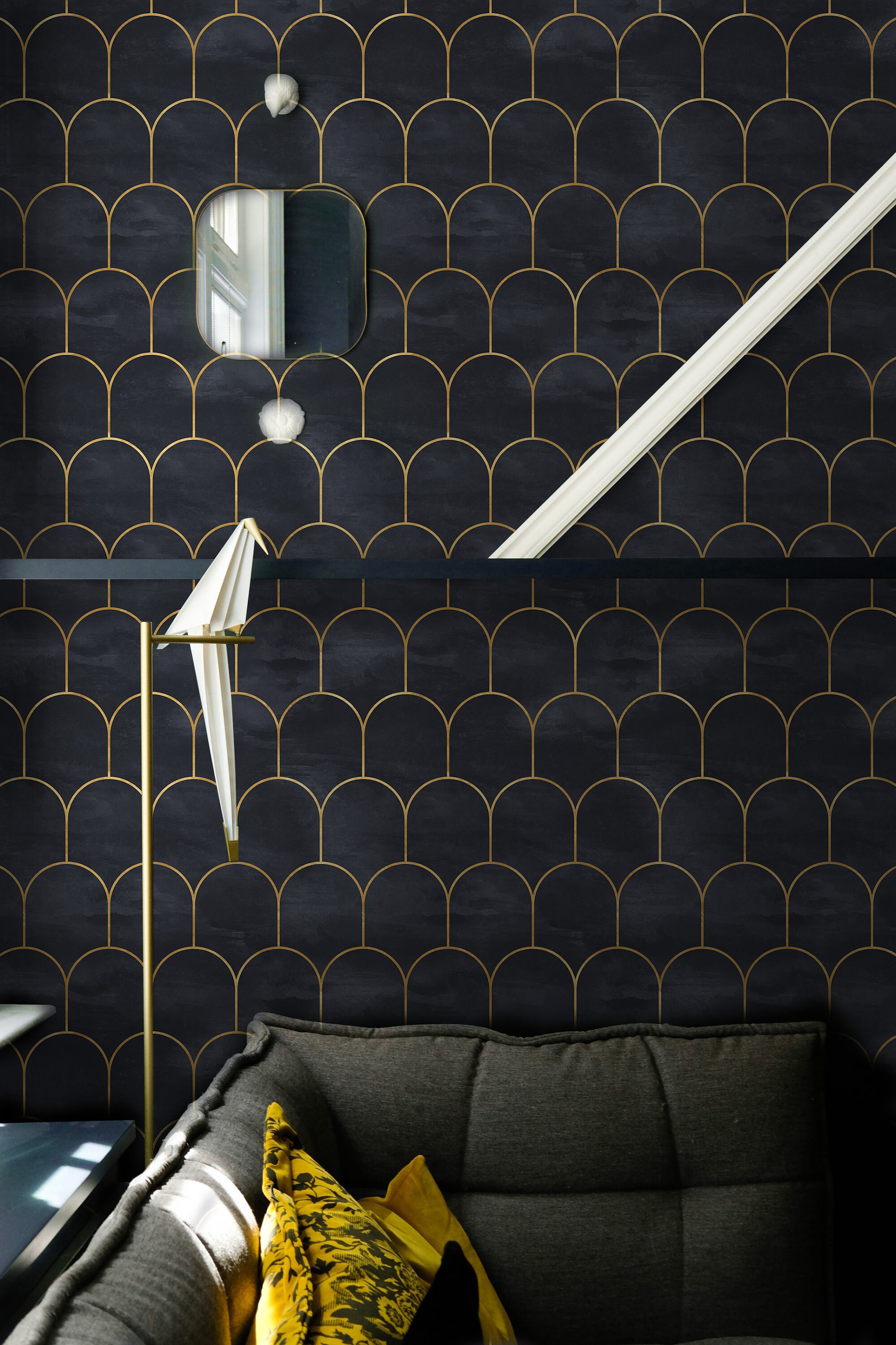 Golden Arc Removable Art Deco Wallpaper Temporary Minimalist Etsy