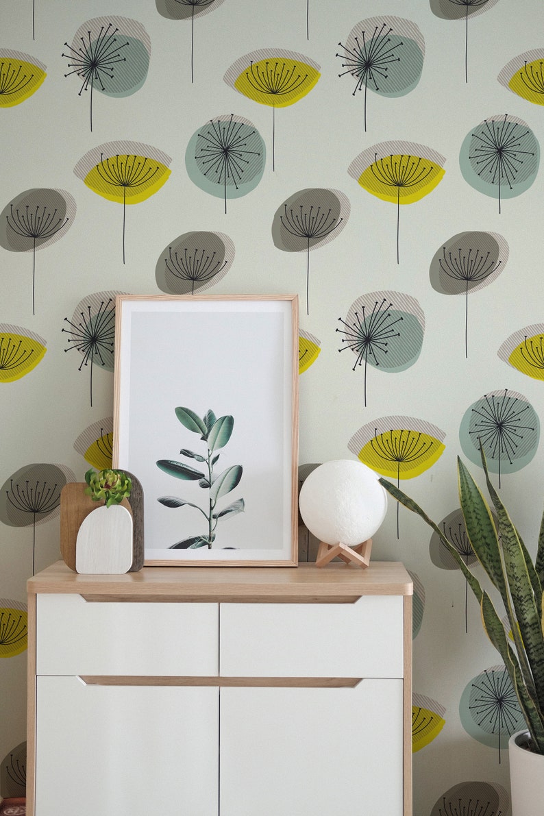 Geometric Floral removable wallpaper Reusable wall art Peel Etsy