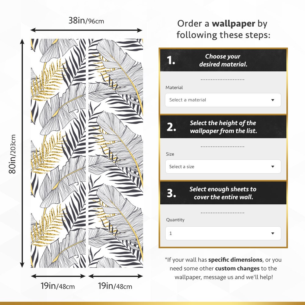 Golden Palm Removable Wallpaper Botanical Golden Decal Peel Etsy