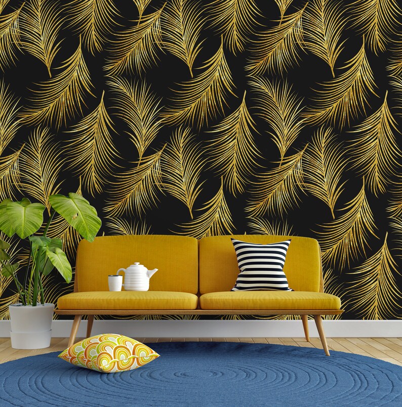 Art Deco Leaves Removable Wallpaper Vintage Wall Art Etsy