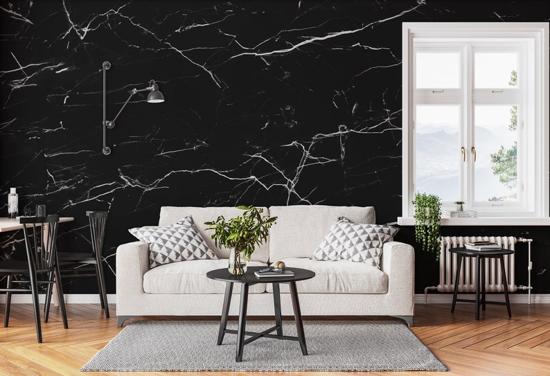 Black Marble Removable Wallpaper Temporary Wallpaper Etsy