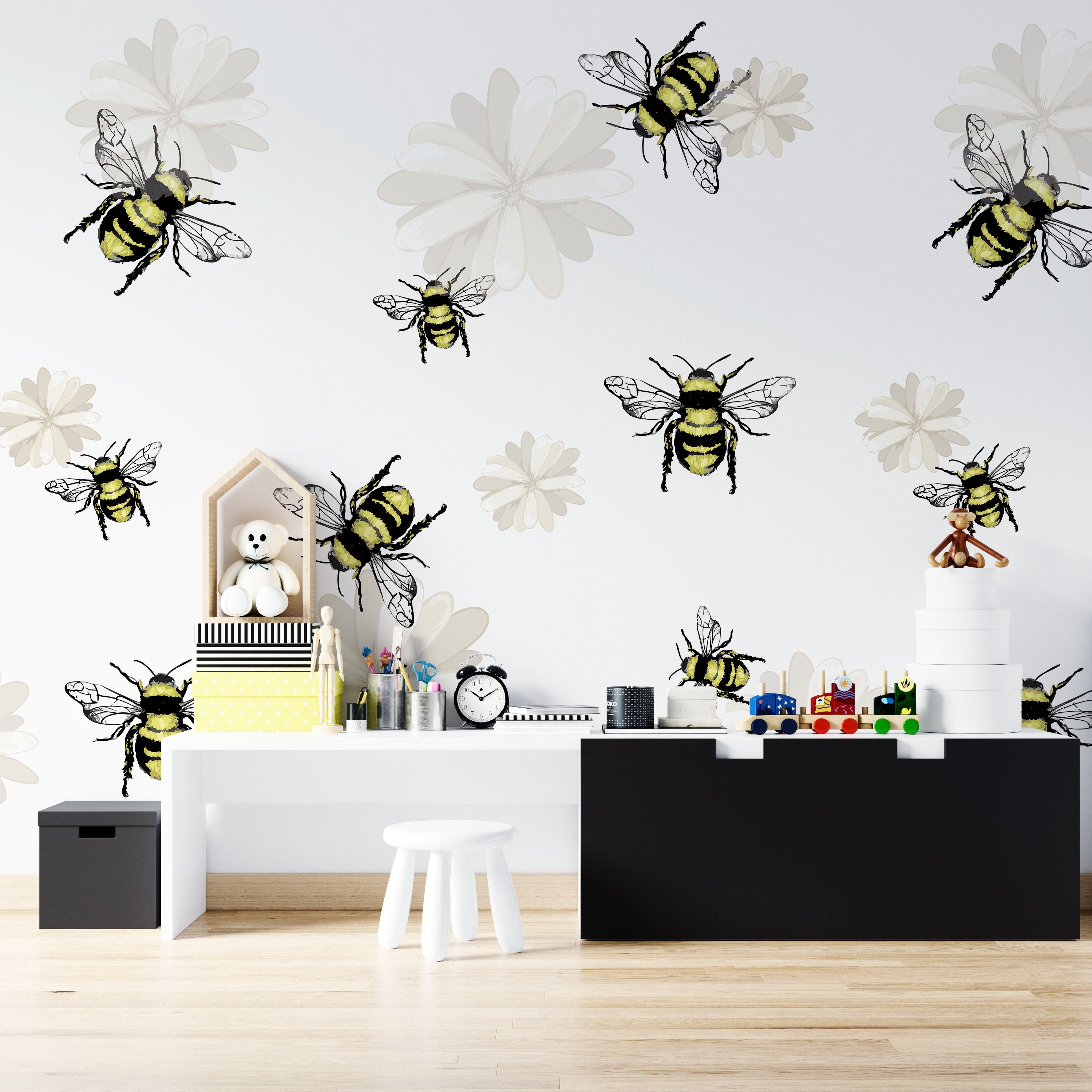 Removable Wallpaper Bee Floral Peel and Stick Wallpaper Wall | Etsy