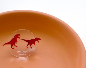 Pendientes de sementales de acrílico espejados de dinosaurio - T Rex, Triceratops y Brontosaurus