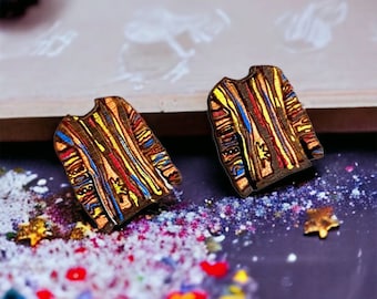 Pendientes de tuerca con diseño de arcoíris de suéter de los años 80 y 90: divertidos y extravagantes pendientes de tuerca
