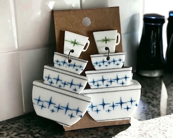 Pendientes colgantes inspirados en utensilios de cocina vintage - 50s, 60s, 70s Eras Funky Throwback Pendientes