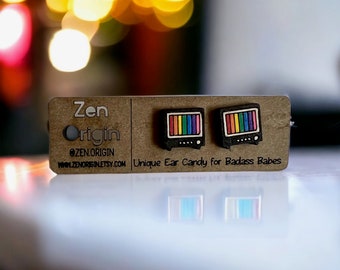 Pendientes de tuerca con temática de arcoíris de TV retro - Joyas de retroceso, Pendientes de declaración inspirados en la nostalgia retro - 70s, 80s, 90s