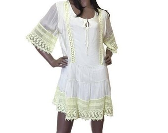 Yellow silk short Sleeve dress