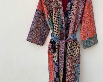 Bath Robe,100/% Cotton Vintage Kantha Patchwork Handmade Kantha Stitch Robe,Cotton Kimono,Swim Wear,Night Wear Free Size,Winter Jacket