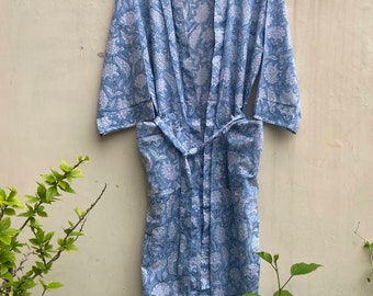 Unisex Bath Robe,Pure Cotton Floral Print Kimono,Cotton Kimono,Bath Robe,Swim Wear,Night Wear,Dressing Gown Free Size Robe Same as Picture .