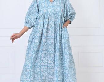 Floral Maxi Dress: Block Print Cotton Bohemian Summer Dress