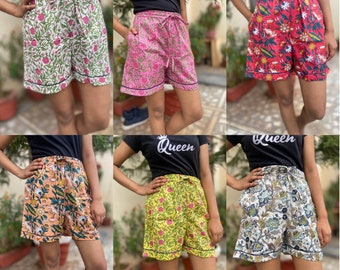 Cotton Shorts,Pure Cotton Handblock print pants,Shorts,Beach Wear, Night, Indian Bohemian Wear,Unisex Pants,Shorts Lot 5 Assorted.