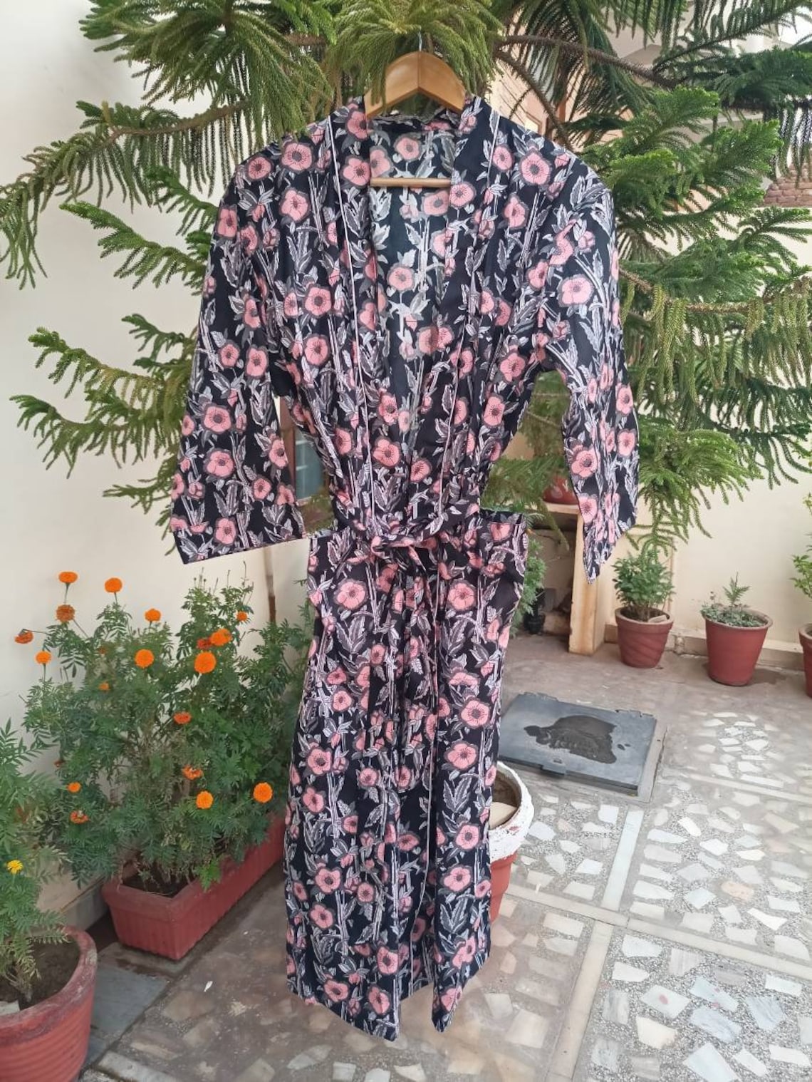 Anokhi Print Bath Robe 100 Pure Cotton Indian Floral Etsy