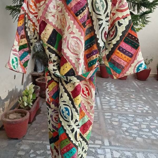 Antique Old Vintage Bath Robe,100% Cotton Indian Patchwork Hand Stitch Robe,Cotton Long Kimono,Swim Wear,Night Wear Free Size Multi Color