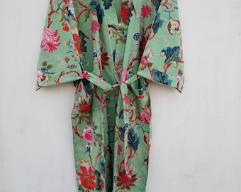 Bath robe,Cotton Robe,Kimono Bohemian Dressing Gown,Floral Hand Block Print Bath Robe ,Night Wear Suit Long Kimono Anokhi Same as Picture