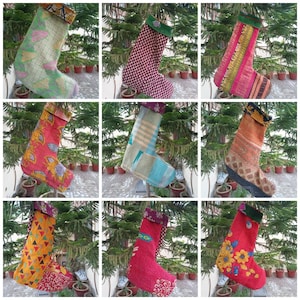 Vintage Stocking,Handmade Kantha Quilt Stockings, Cotton Santa Christmas Stocking lot 10 pieces.