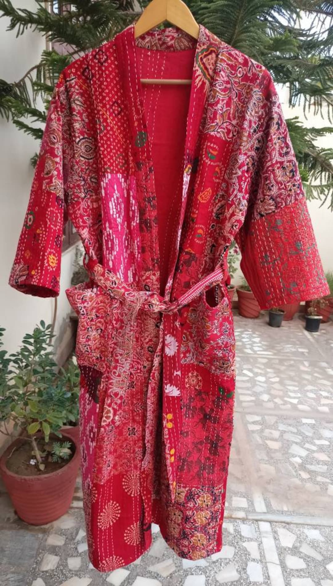 Unisex Bath Robe,100% Cotton Indian Patchwork Kantha Stitch Robe,cotton ...