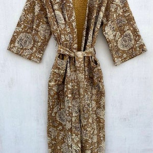Handmade Cotton Kantha Stitch Robe: Indian Kimono, Free Size