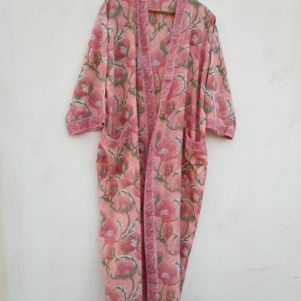 Robe,Bath Robes Cotton Kimono,Indian Hand block print Cotton Bath Robe,Night Wear Suit,Swim Wear,Dressing Gown,Colour Same as Picture.