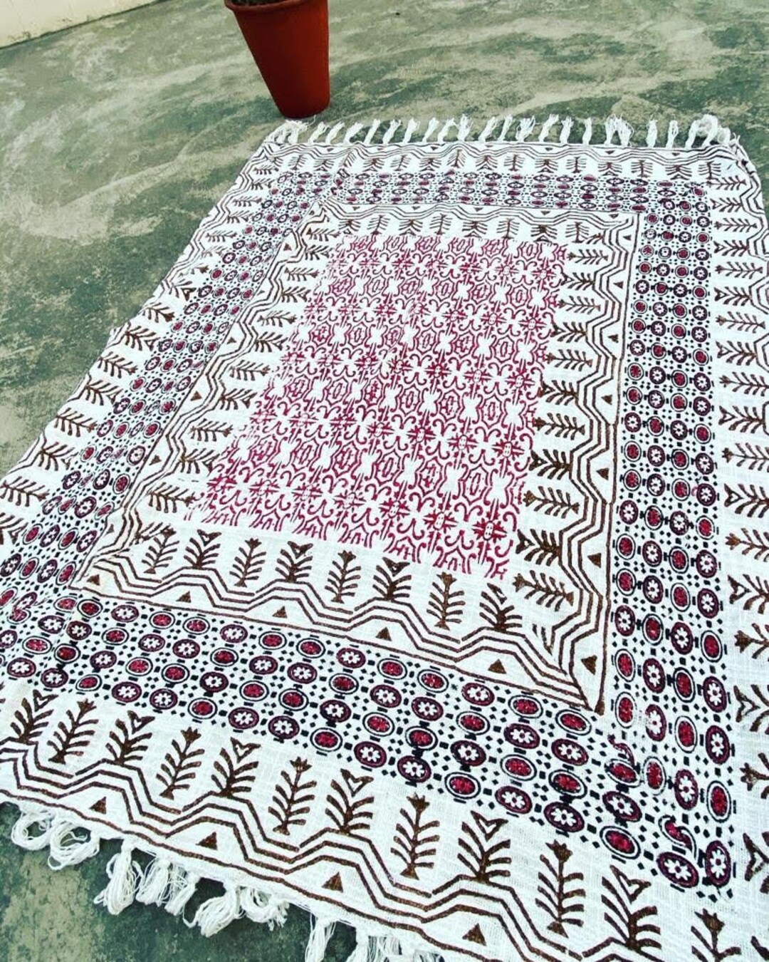 Indian Khadi Cotton Rug Blanket Dhurrie Handmade Boho Hand Woven Beach