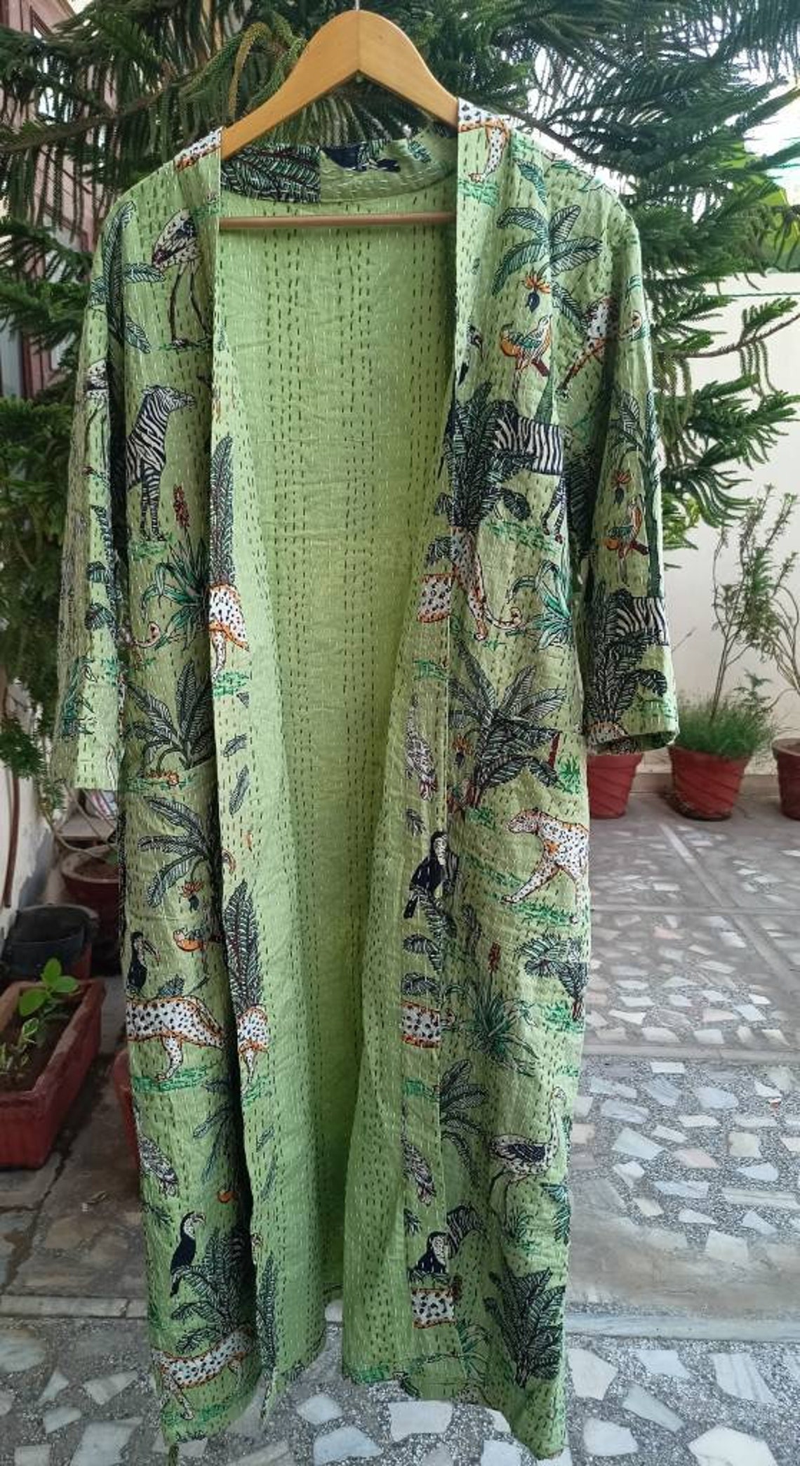 Green Bath Robe100 Cotton Indian Floral and Forest Handmade Etsy