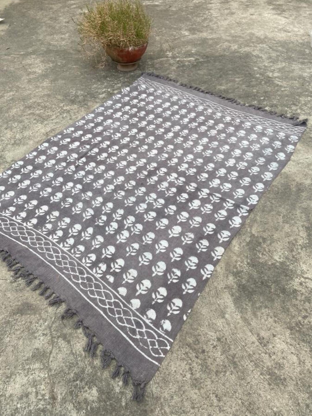 Indian Khadi Cotton Rug Blanket Dhurrie Handmade Boho Hand Woven Beach