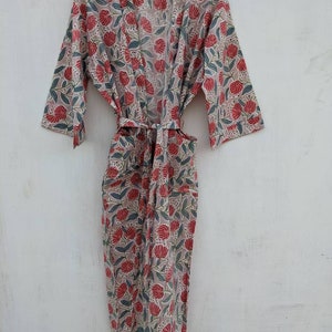 Robe,Bath Robe,Cotton Kimono,Indian Hand block print Anokhi Bath Robe,Night Wear Suit,Swim Wear,Dressing Gown,Colour Same as Picture.