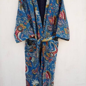 Dragon Print Cotton Robe,100% Cotton Indian Handmade Kantha Stitch Bath ...