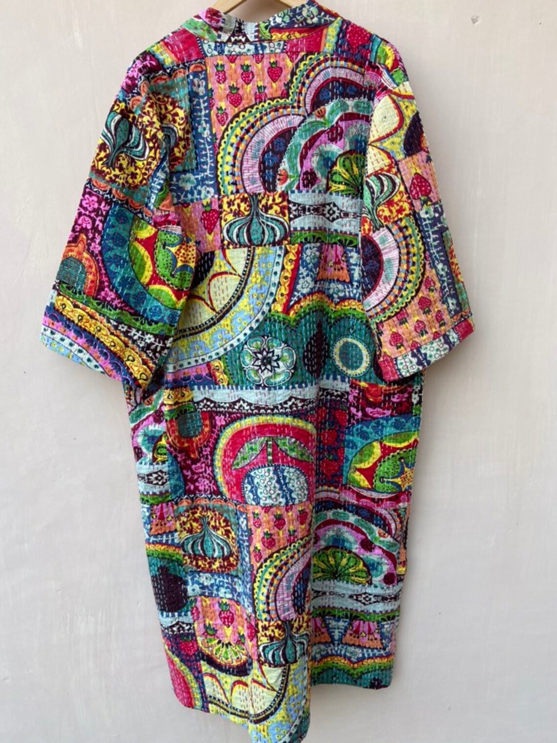 Handmade Cotton Kantha Stitch Robe: Israeli Print Kimono - Etsy
