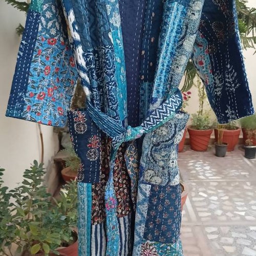 Bath Robe 100% Cotton Indian Ajrag Patchwork Handmade Kantha - Etsy
