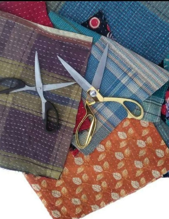 5kg Vintage Kantha Stitch Quilt Swatches: Assorted Gudari Fabric