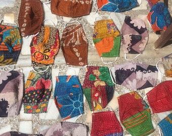 Lot of 400 Pieces Face Mask,Pure Cotton Vintage Kantha Mask,Reversible Face Mask,Kantha Mask,Boho Mask,Washable Mask Assorted.