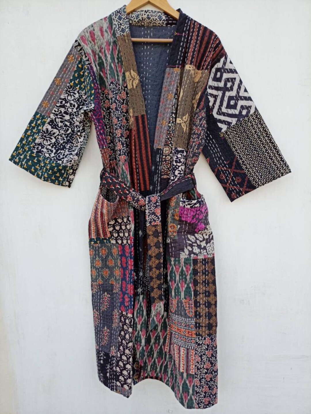 Unisex Bath Robe,100% Cotton Indian Handmade Kantha Stitch Robe,cotton ...